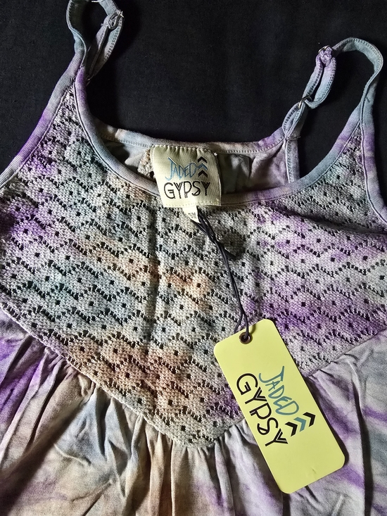 Jaded Gypsy Tops - Jaded Gypsy Tie-Dye Crochet Tank Top - Purple Multi